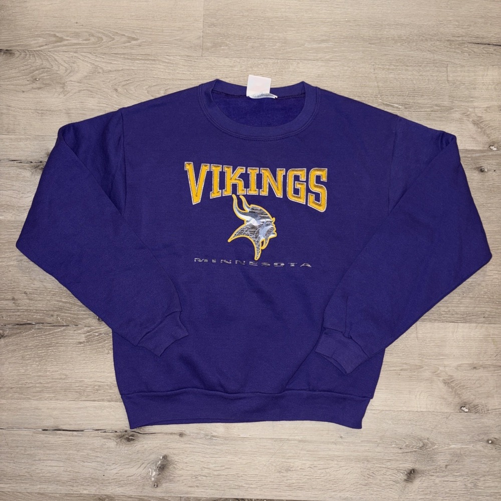 Vtg NFL Minnesota Vikings Pullover Crewneck Football Sweatshirt Kids Large 14/16